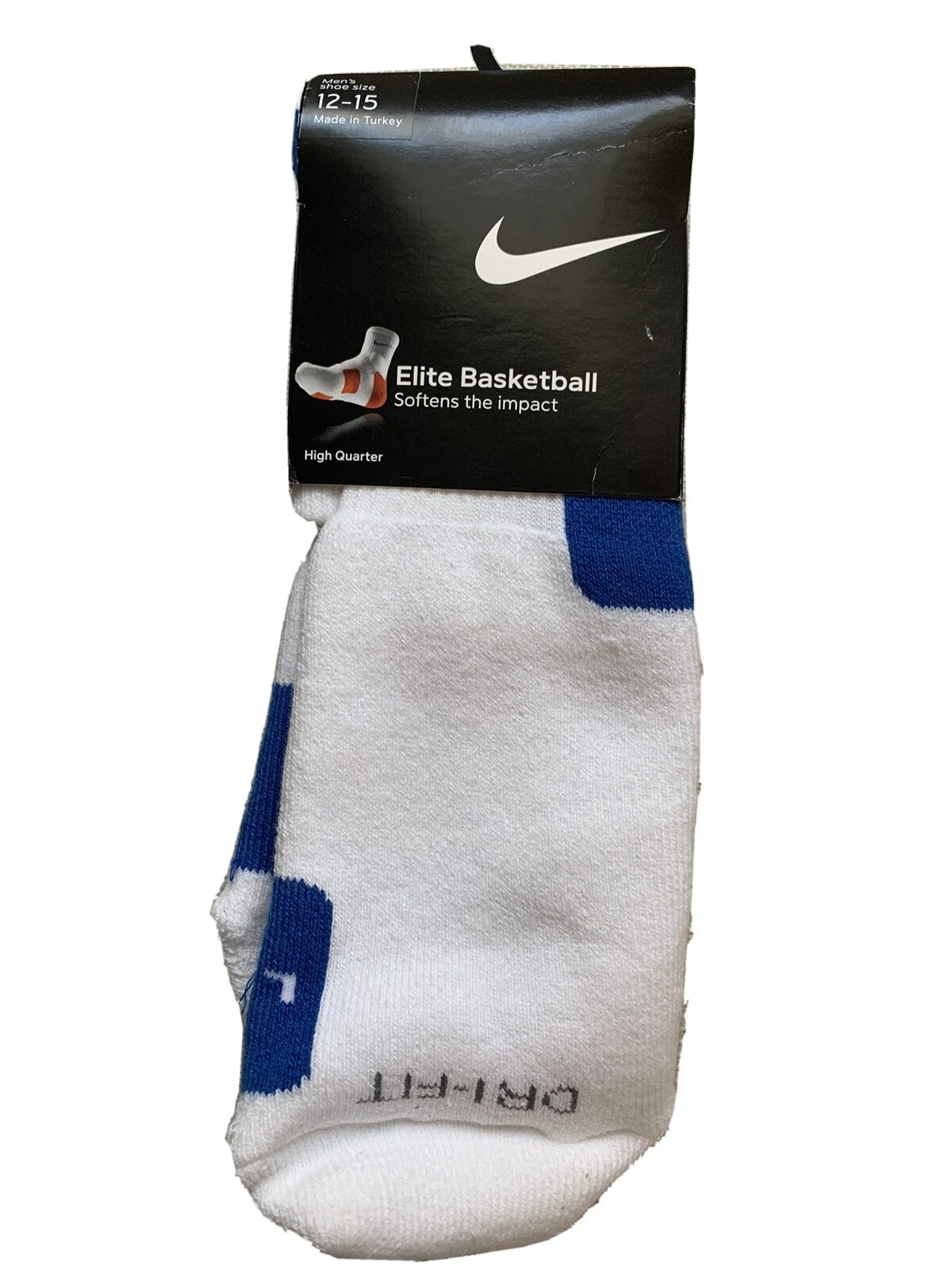 NIKE Elite Cushioned Basketball High Quarter Socks Men's XL (12-15) White Royal