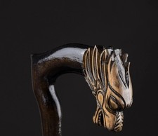 Hand carved wooden wolf handle walking stick for men women walking cane gift