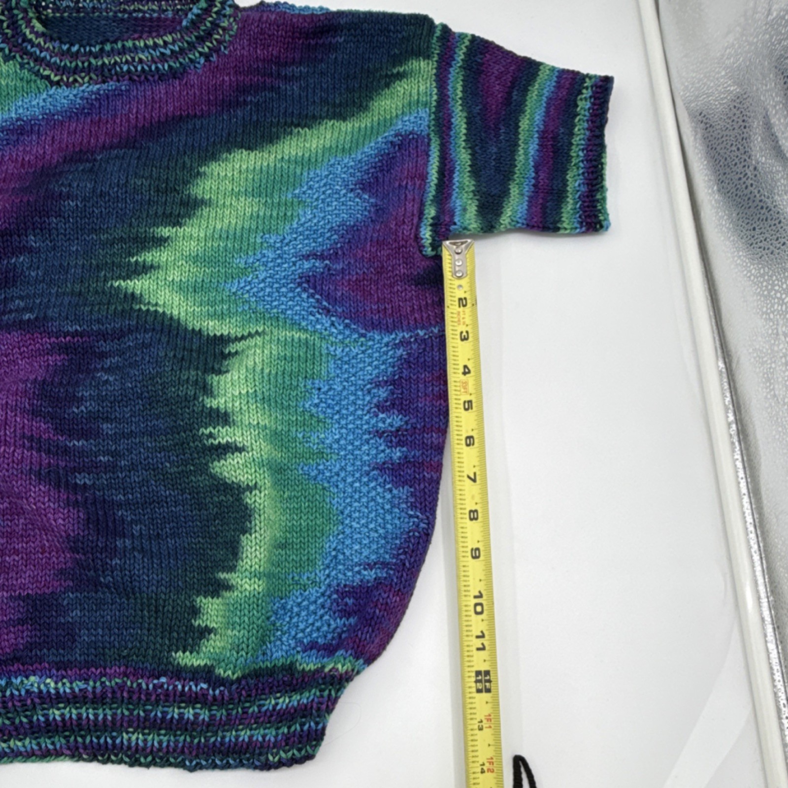 Handmade Multicolor Knitted Pullover Sweater Shor… - image 12