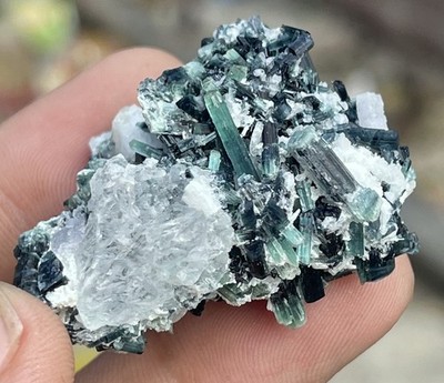 27 Gm Very Amazing Blue Indicolite Tourmaline Bunch on Quartz Combine From Afg