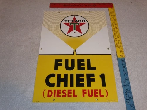 VINTAGE TEXACO FUEL CHIEF 1 DIESEL SPRAYER 18" PORCELAIN METAL GASOLINE OIL SIGN