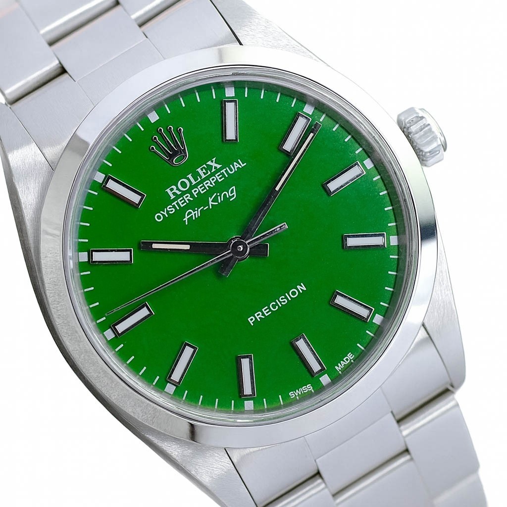 Rolex Air-King SS Watch 34mm Green Dial Smooth Bezel Oyster Band