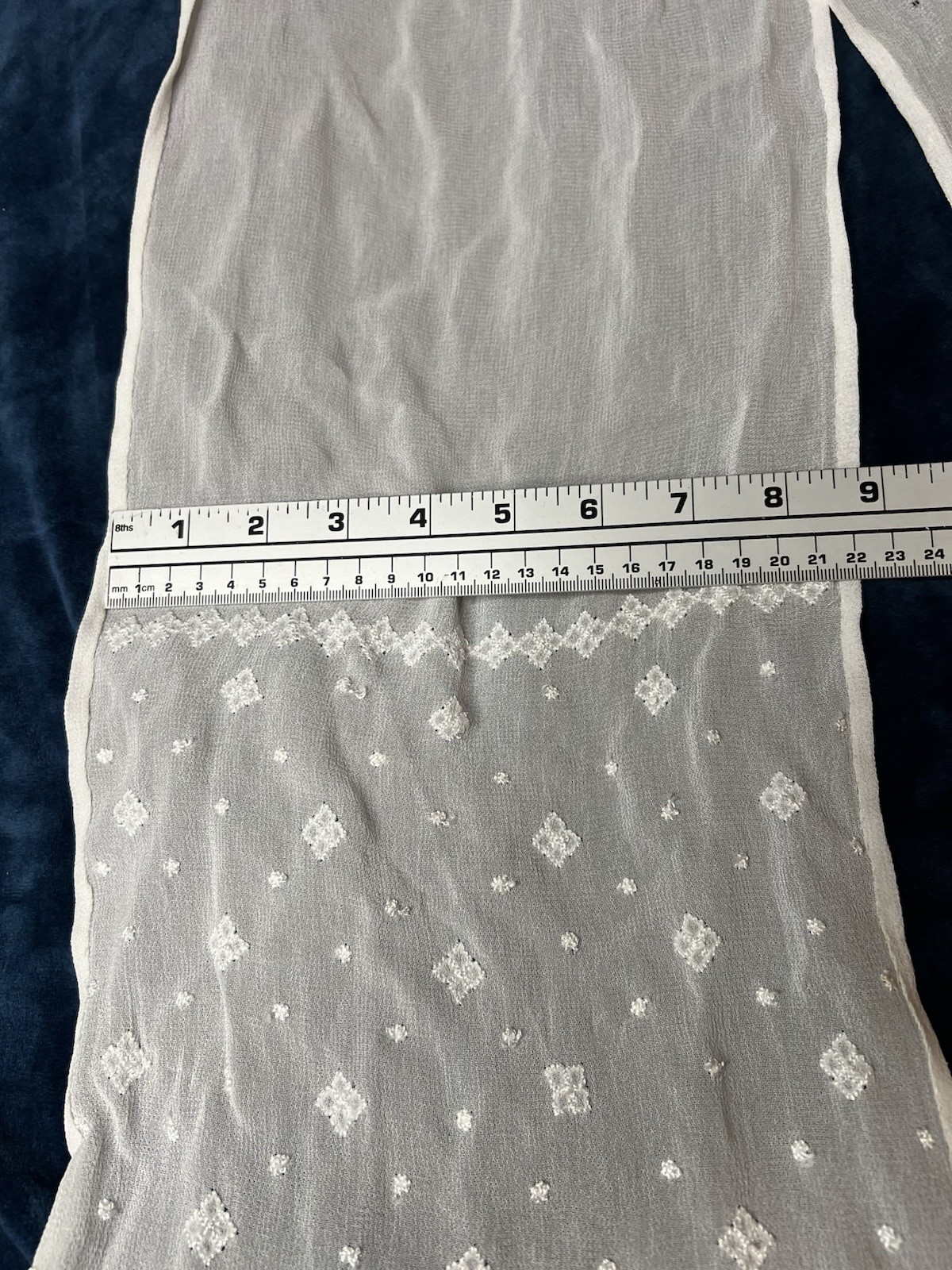 White Sheer Embroidered Rectangular Scarf 9x64” - image 4