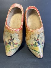 Vintage Wooden Dutch Clogs Holland Shoes Genuine Hand Carved Hand Painted