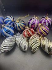 Lot Of 11 Shatterproof Multicolor Glitter Assorted Christmas Tree Ornaments