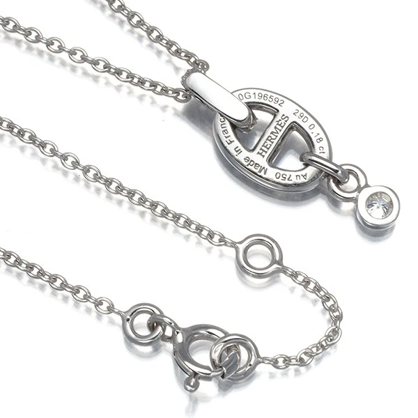 Auth HERMES Necklace Diamond 0.18ct Chaine d'Ancre 18K 750 White Gold - Image 3 of 4
