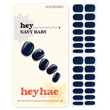 Semi Cured Gel Nail Strips | No LED Lamp Needed | Summer, Solid, Navy | Easy App