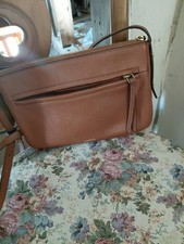 Fossil Pebbled Brown Leather Crossbody Bag with Zipper Accents