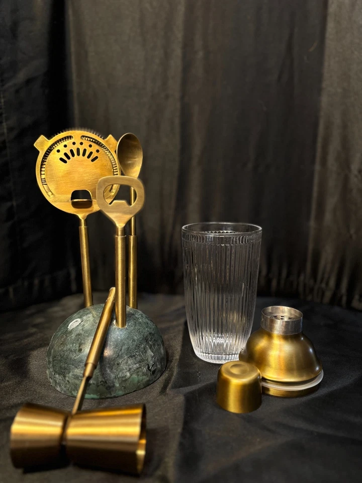 Kit de herramientas de barra de latón dorado, portaherramientas de piedra, juego de 5 piezas Foto 3 de 3