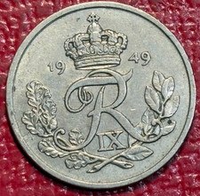HIGH GRADE 1949 DENMARK 25 ORE COIN-JUL383