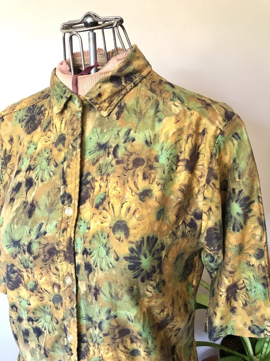 Vintage Mid Century Green & Ochre Floral Lady Bayard Shirt View 3