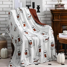 Halloween Ghost Reading Book Blanket 50 x 60 Inches Soft Knit Throw with Ghos...