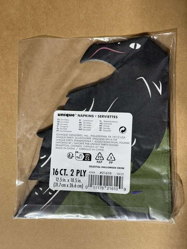 Lote de 12 servilletas celestiales de Halloween para fiesta de cuervo negro tiene 16 troqueladas únicas Foto 3 de 3