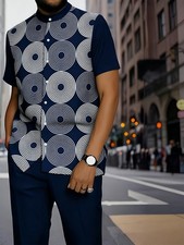 2pcs Set, European and American Men's Casual Outfit, Geometric Print Sports Set