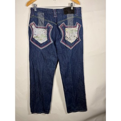 Delt Mens Blue Denim Guitar Pocket Jeans Y2K 36x34 Skater Grunge 2000s