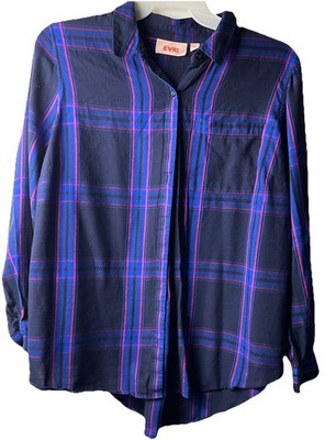 Women s EVRI 1X Plaid Black, Red & Blue Button -up Top