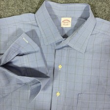 Brooks Brothers Makers Dress Shirt Plaid Mens XL Blue Made in USA French Cuff
