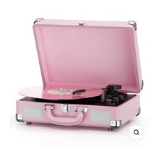 Pink Bluetooth Vintage Suitcase 3-Speed Record Player Built-in Speakers USB RCA