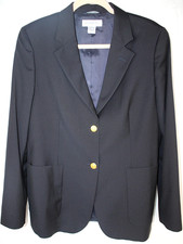 Brooks Brothers Women's 12 Navy Blue Blazer Wool Loro Piana Italy Gold 2-Button