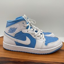 Air Jordan 1 Mid UNC Shoes Mens 9 Blue Patent White Basketball Sneakers