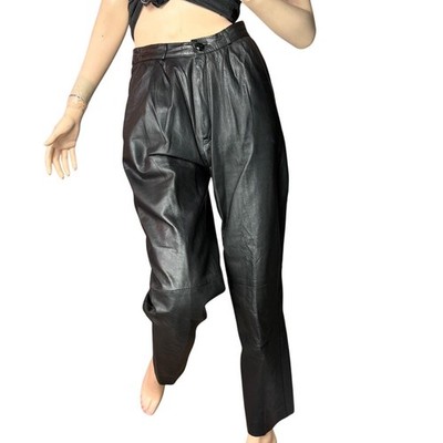 Vintage Echtes Leder Black Leather Pants High Waist Zip Up Old Money Gothcore S