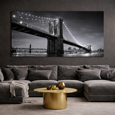 QUADRO DIPINTO SU TELA - PONTE DI BROOKLYN NEW YORK - 140x70 cm - MADE IN ITALY