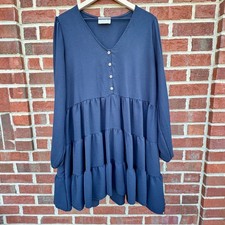 Tiered Babydoll Dress Large Black Flowy Love People Love Clothes