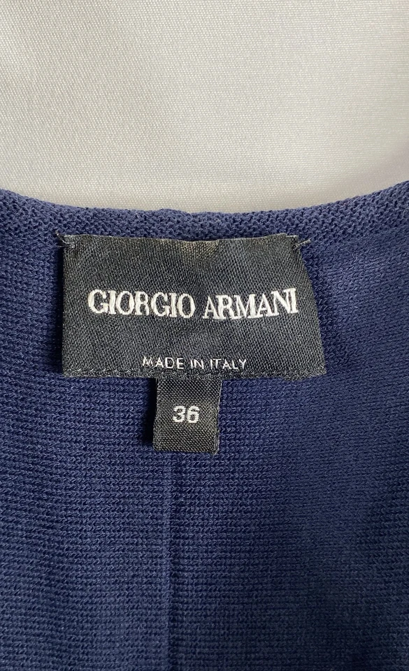 Vestido de cóctel plisado liso azul Armani para mujer sin mangas 36 Foto 3 de 3