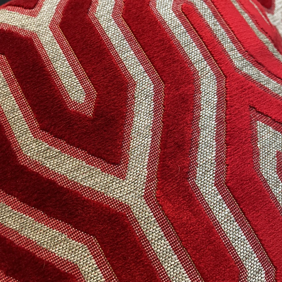 Urban Standard Set of 2 Pillows 23in Square Red Geometric Velveteen Down Inserts - Image 3 of 4