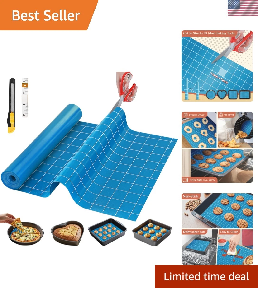 Food-Grade Non-Slip Silicone Baking Mat Roll - Heat Resistant Up to 480°F
Opens in a new window or t