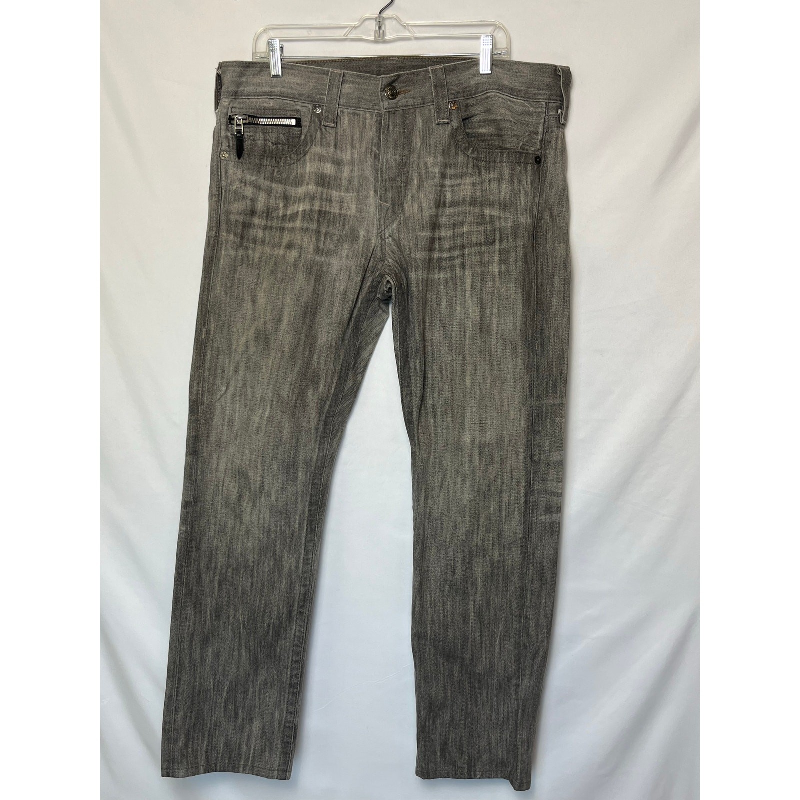 True Religion Men’s Size 36 Gray Denim Button Fly Straight Leg Jeans M05T6U50