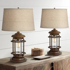 Franklin Iron Works Andreas 26" Lantern Night Light USB Lamps Set of 2