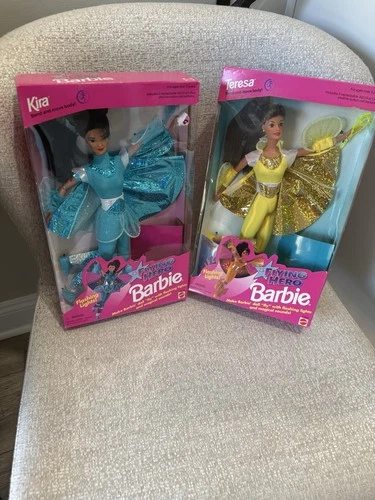 Vintage Barbie Flying Hero Kira & Teresa 1990s Mattel Flashing Lights NRFB Set