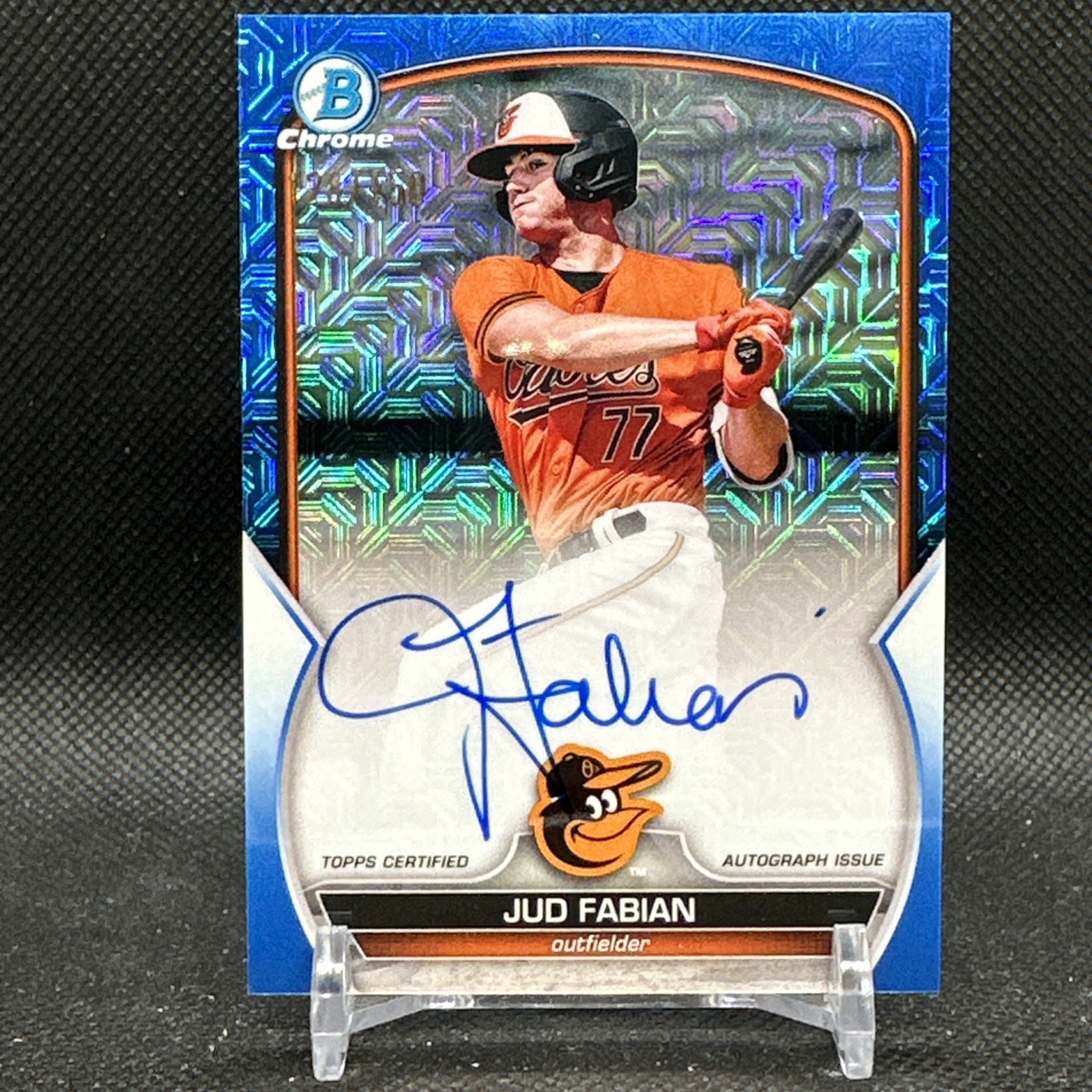 Jud Fabian 2023 Bowman Mega Box Blue Mojo Refractor Auto /150 Orioles BMA-JF