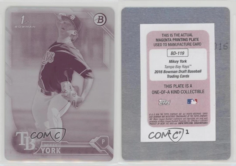 2016 Bowman Draft Draft Picks Printing Plate Magenta 1/1 Mikey York #BD-119 1c1 - Image 3 of 3