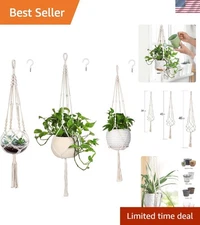 Handmade Ivory Macrame Plant Hanger - Set of 3, Perfect for Indoor Plants