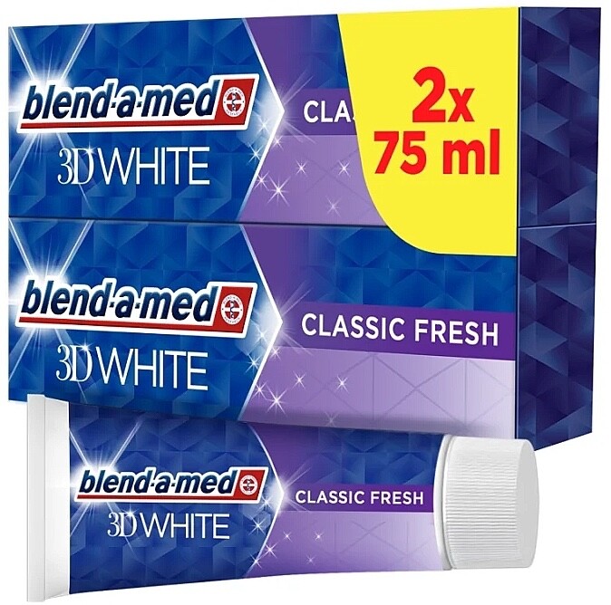 Зубная паста Blend-a-med 3D White CLASSIC FRESH -Сделано в ЕС- 2 х 75 мл- ПОСТАВЛЯЕТСЯ БЕСПЛАТНО 3690₽