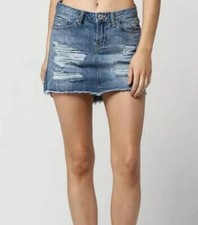 Vanilla Star Denim Skirt Jean Womens Size 9 Medium Wash High-Low Destructed