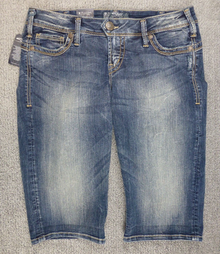 Silver Jeans CAMDEN ROSE BERMUDA Shorts Gr. W30 dunkelblau Waschung Oberschenkel verblassen Neu mit Etikett