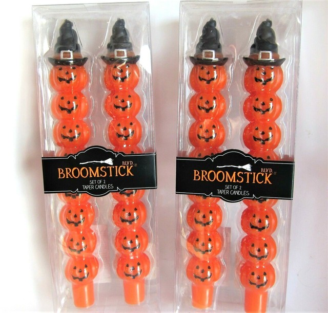 4x Broomstick Blvd Halloween Thanksgiving Taper Candles Stack Pumpkins Witch Hat eBay
