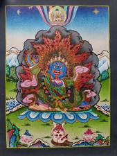 Mahakala Hand-painted Tibetan Thangka Art (11" x 9") | Free Shipping 
