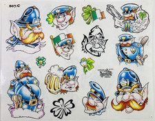 Official Tattoo Brand Flash Art Sheet 807-C Vintage 1999 Irish Police Theme