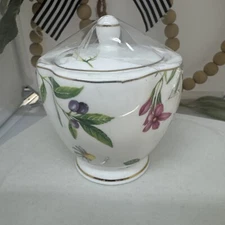 Graces Teaware SCATTER FLORAL Fruit & Butterfly Lidded Sugar Bowl 4"