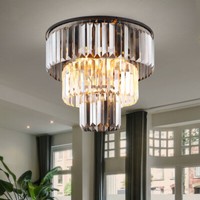 Kronleuchter Deckenleuchte Wohnzimmerlampe 3-Flammig Rauch Klar Glas Kristalle