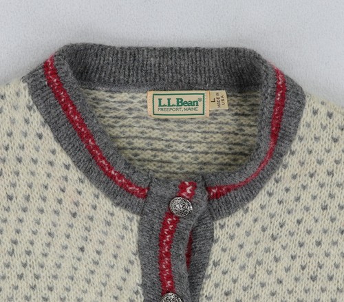 VTG LL Bean Cardigan Sweater Womens Large USA Wool Knit Birdseye Nordic Ivory - Picture 5 of 6