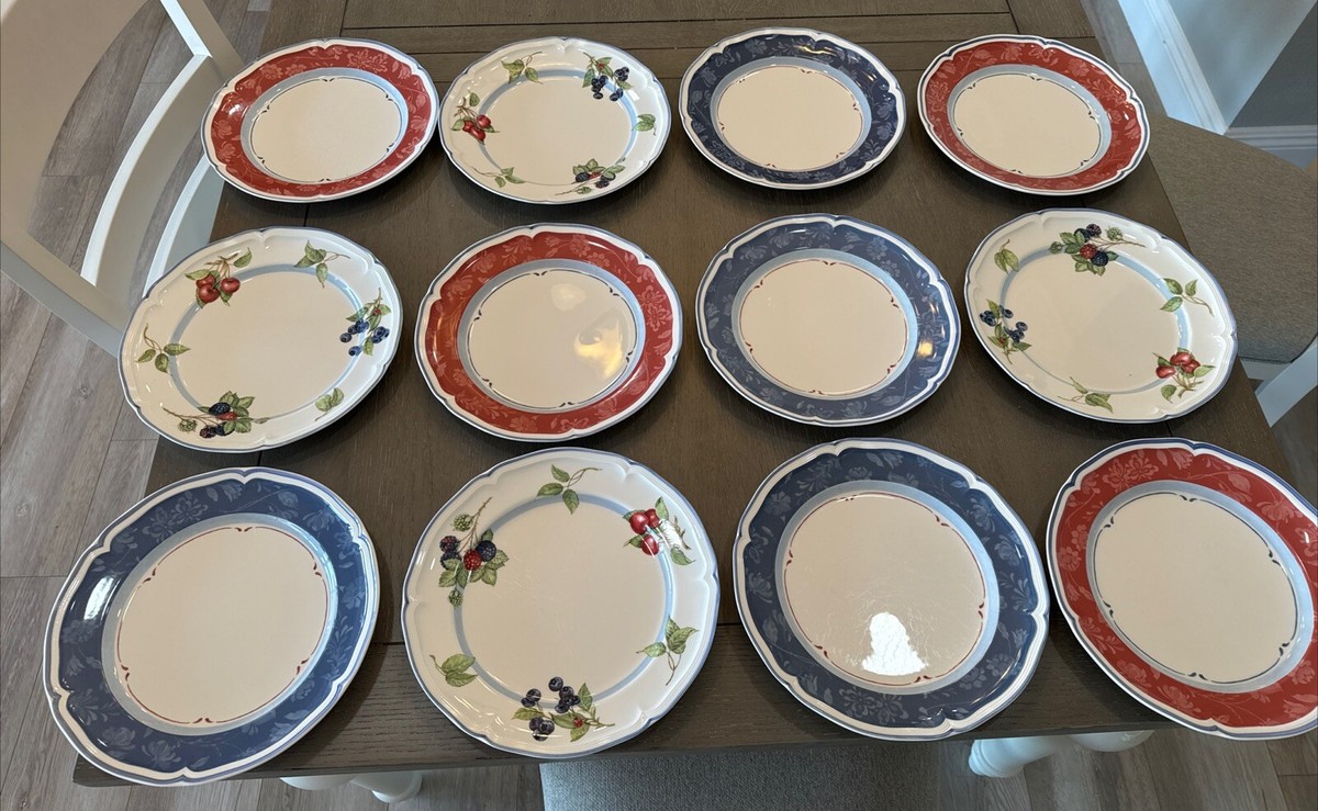 Set Of 12 Villeroy Boch Cottage Dinner Plates Country Berries