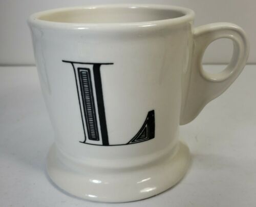 Anthropologie L Letter Mug Coffee Tea Cup Monogram Black White - Photo 1 sur 4
