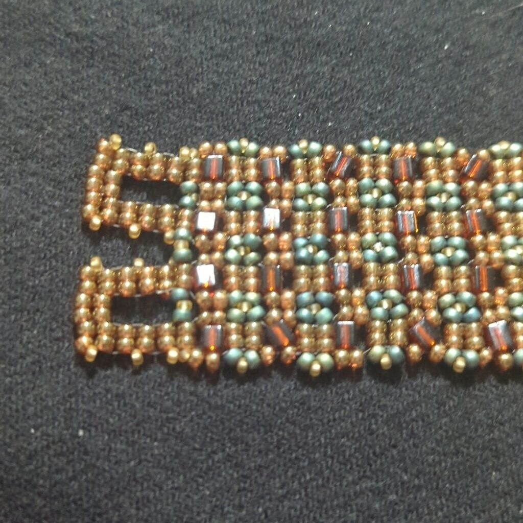 Green and Brown Beaded Geometric Statement Bracel… - image 2