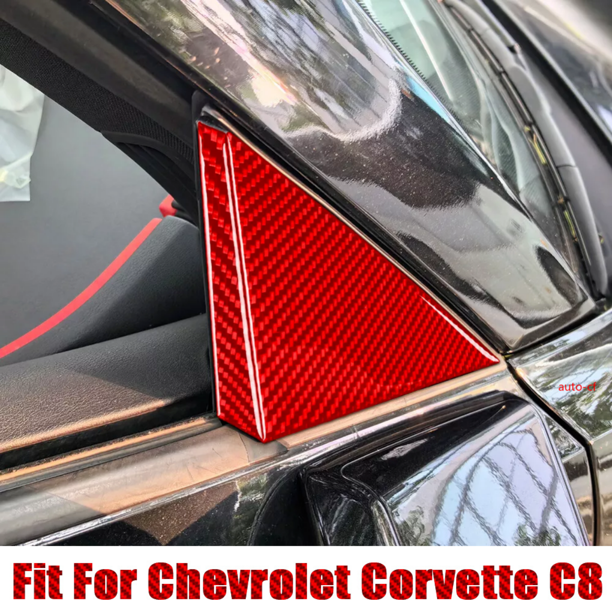 C8 Corvette Red Carbon Fiber A-Pillar Triangle Trim Panel