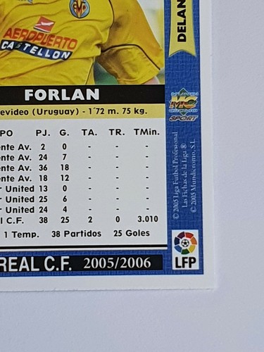 2005-06 Diego Forlan #77 2nd Year La Liga Villarreal Mundicromo rare As Edition - Picture 8 of 12